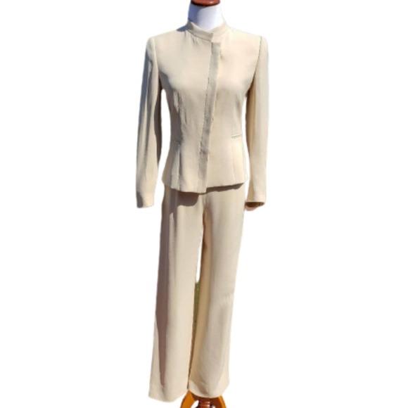 GIORGIO ARMANI Cream Pants Suit BARBIECORE Silk Blazer Borgo 21 Set Womens 8 - Picture 1 of 16